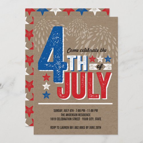 Patriotic Fireworks Fourth of July Party Invite