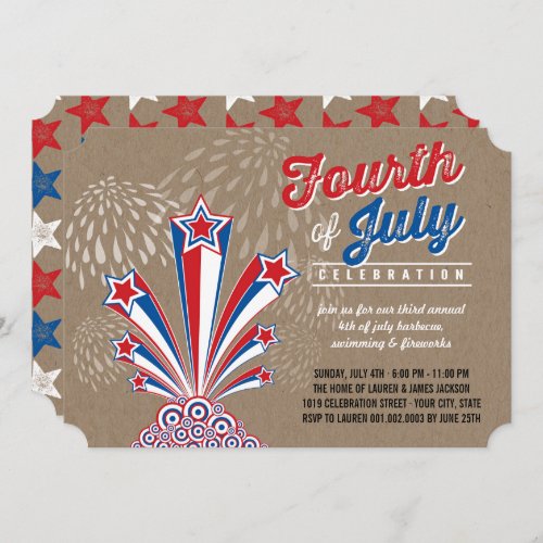 Patriotic Fireworks Fourth of July Party Invite