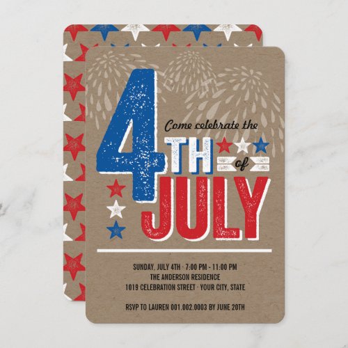 Patriotic Fireworks Fourth of July Party Invite