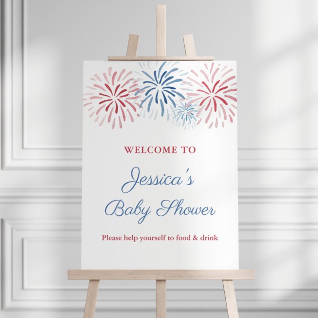Patriotic Fireworks July 4th Baby Shower Welcome Foam Board (Red White And Blue Baby Shower Welcome Sign For 4th Of July Or Holiday Weekend Baby Shower Sprinkle)