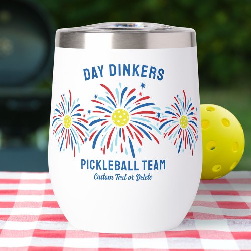 Patriotic Fireworks July 4th Pickleball Club Team  Thermal Wine Tumbler