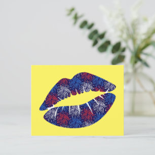 Patriotic Fireworks Kiss Postcard