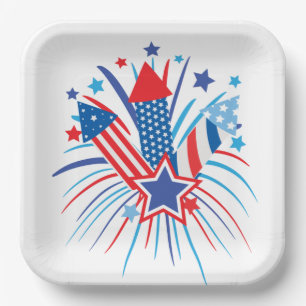 Patriotic fireworks paper plates