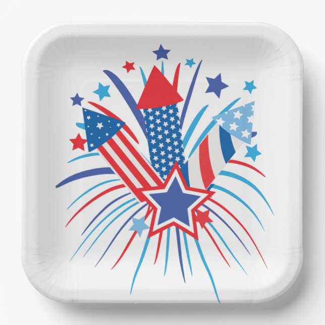 Patriotic fireworks  paper plates (Front)