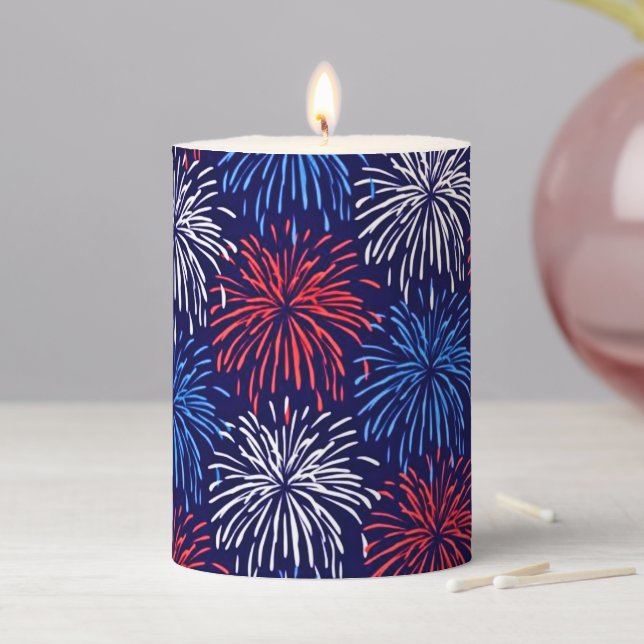 Patriotic Fireworks Pillar Candle (In Situ)