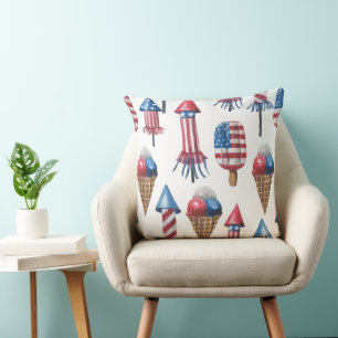PATRIOTIC FIREWORKS POPSICLES ICE CREAM THROW PILLOW