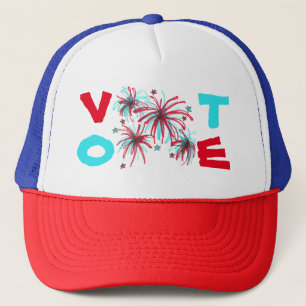 Patriotic Fireworks Red Blue VOTE Election Day USA Trucker Hat