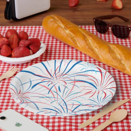 Patriotic Fireworks Red White Blue 4th July Party Paper Plates