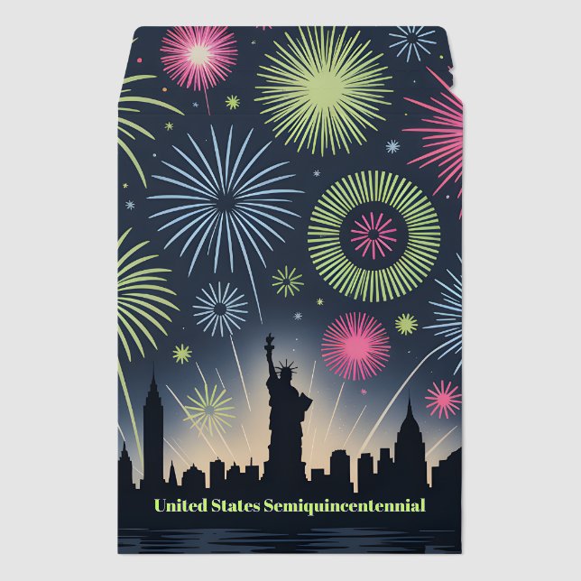 Patriotic Fireworks Skyline Commemorative Design Envelope Mailers (Front)