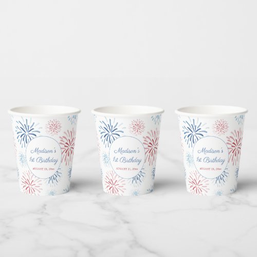 Patriotic Fireworks Summer 1st Birthday Party Paper Cups