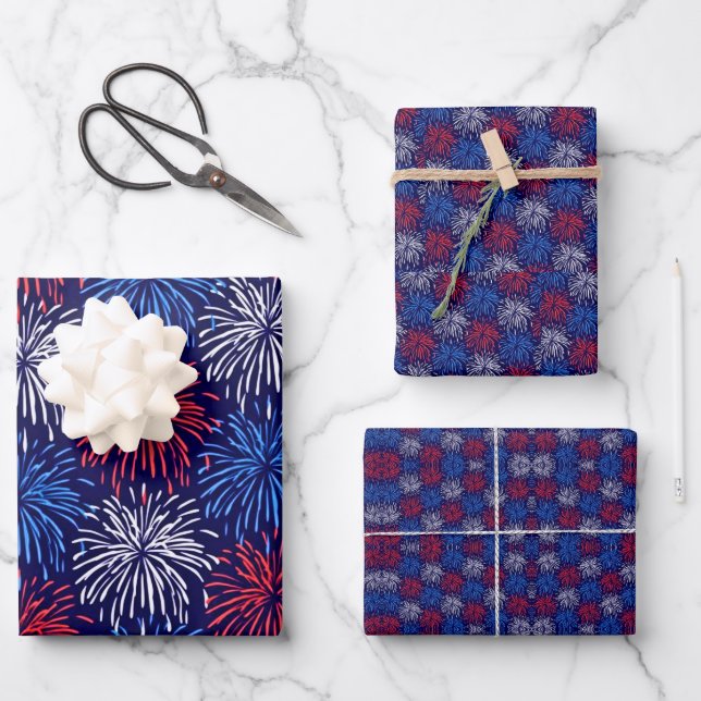 Patriotic Fireworks Wrapping Paper Sheets (Front)