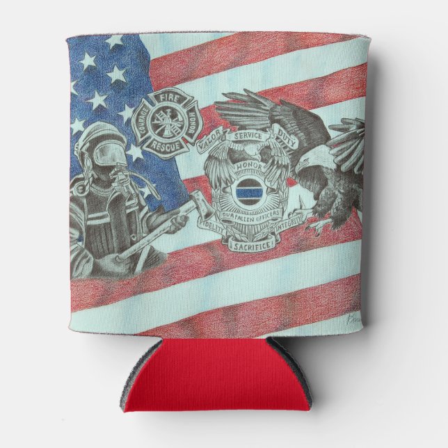 Patriotic First Responder Can Cooler (Front)