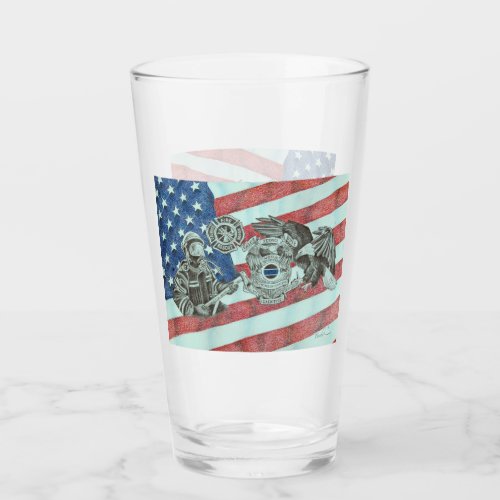 Patriotic First Responder Glass