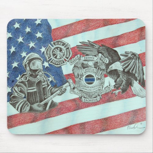 Patriotic First Responder Mouse Pad