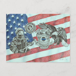 Patriotic First Responder  Postcard