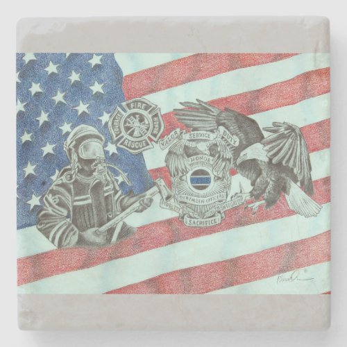 Patriotic First Responder  Stone Coaster