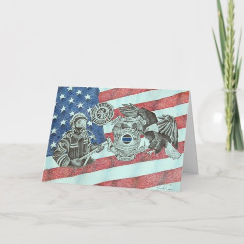 Patriotic First Responder Thank You Card