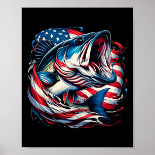 Patriotic Fishing 4th Of July Men American Flag B Poster