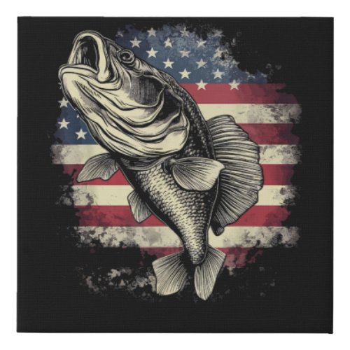 Patriotic Fishing 4th of July Men American Flag Ba Faux Canvas Print