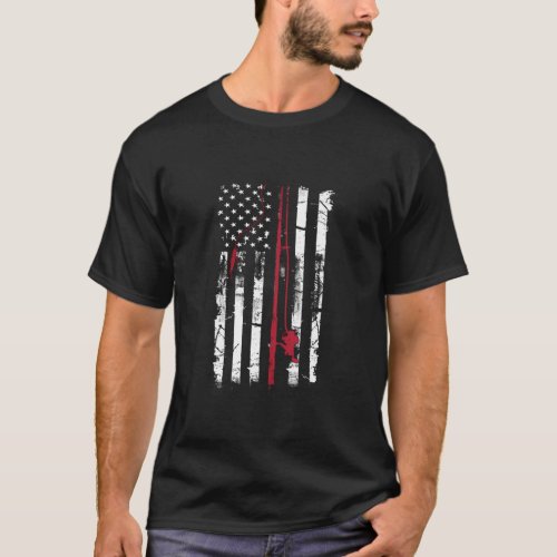 Patriotic Fishing Rod Fisherman Usa Flag America T_Shirt