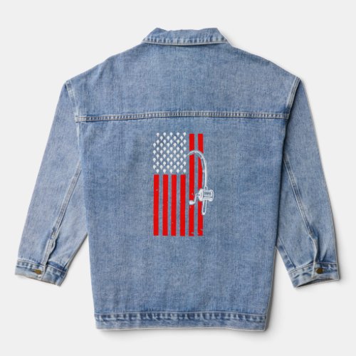 Patriotic Fishing With American Usa Flag Great  Denim Jacket