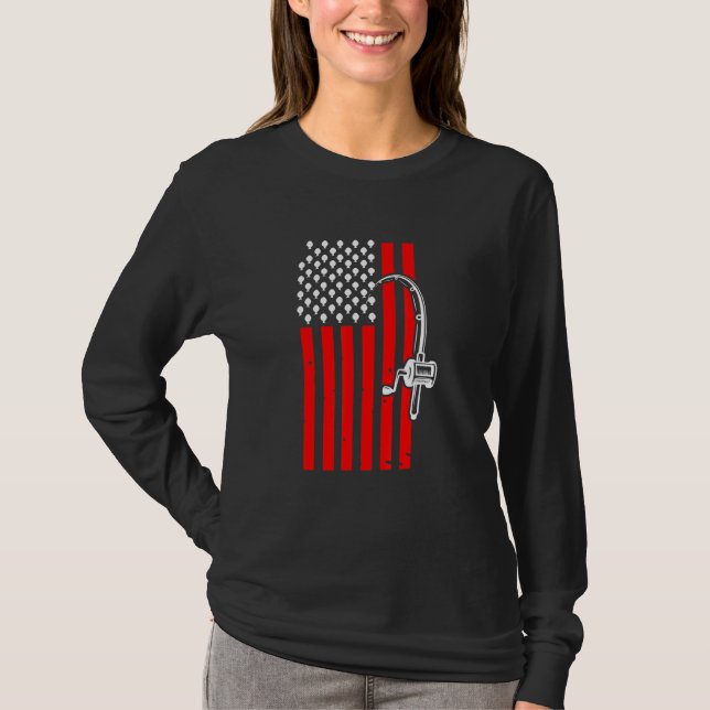 Patriotic Fishing With American Usa Flag Great T-Shirt (Front)