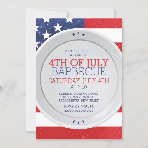 Patriotic Flag 4TH OF JULY Summer Barbecue Party Invitation