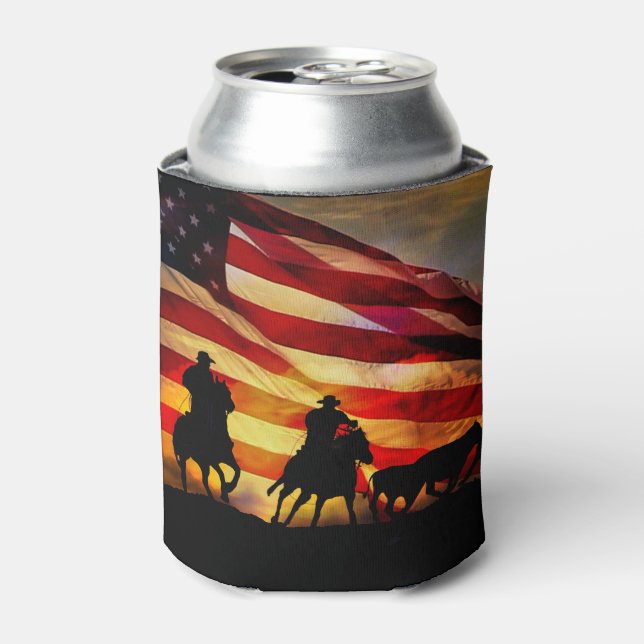 Patriotic Flag and Cowboy Can Coolers (Can Front)