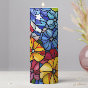 Patriotic Flag and Flowers Pillar Candle