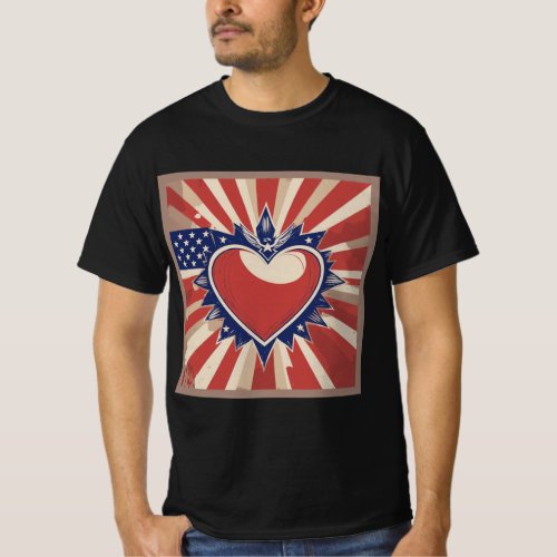 Patriotic Flag and Heart Vector T_Shirt Illustrati