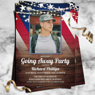 Patriotic Flag and Photo Military Going Away Invitation