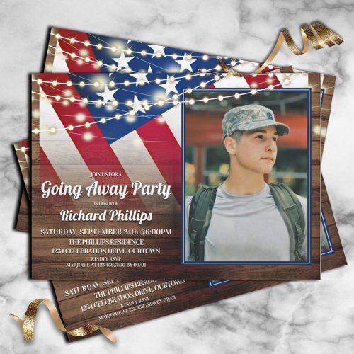 Patriotic Flag and Photo Military Going Away Party Invitation