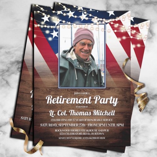 Patriotic Flag and Photo Military Retirement Party Invitation