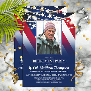 Patriotic Flag and Photo Military Retirement Party Invitation