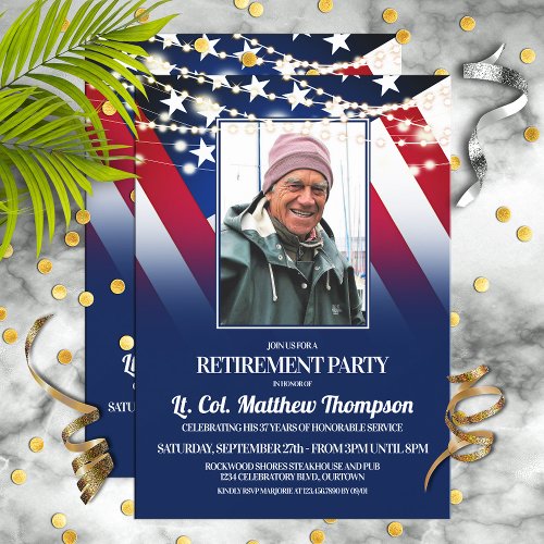 Patriotic Flag and Photo Military Retirement Party