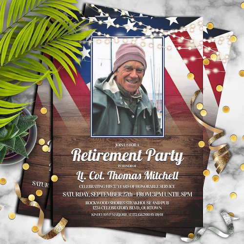 Patriotic Flag and Photo Military Retirement Party Invitation