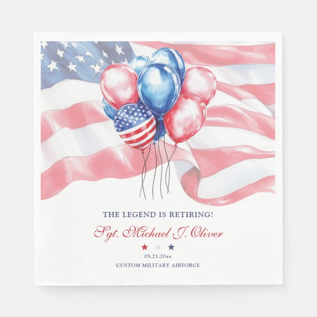 Patriotic Flag & Balloons Military Retirement Napkins (Front)