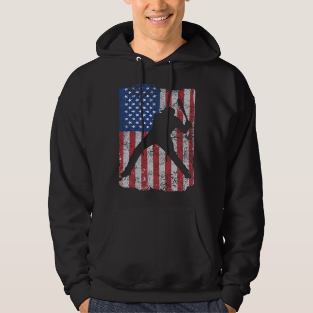 Patriotic Flag Baseball Softball 4 Th Of July Play Hoodie (Front)