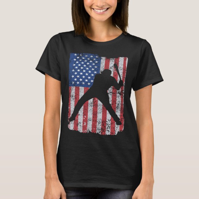 Patriotic Flag Baseball Softball 4 Th Of July Play T-Shirt (Front)