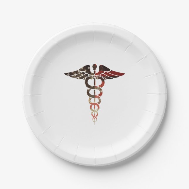 Patriotic Flag Caduceus Great For Nurses Dr'S Emt Paper Plates (Front)