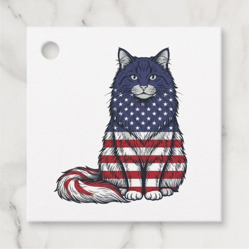 Patriotic Flag Cat Vintage Engraving Shirt Design_ Favor Tags