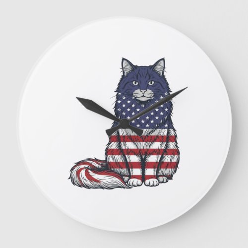 Patriotic Flag Cat Vintage Engraving Shirt Design_ Large Clock