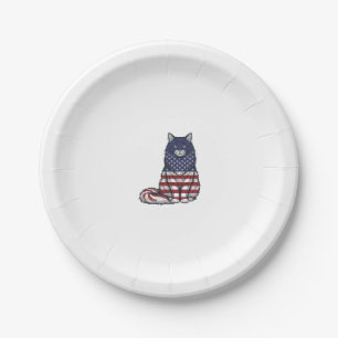 Patriotic Flag Cat Vintage Engraving Shirt Design_ Paper Plates