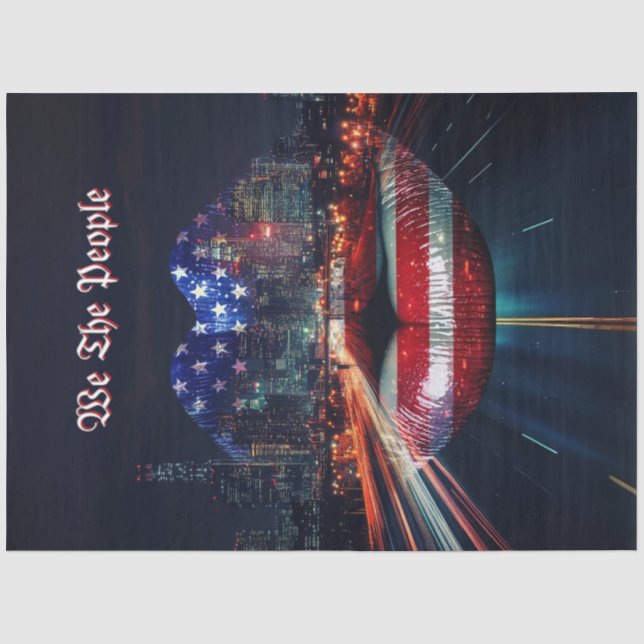 Patriotic Flag City Scape Lips We the People  Tissue Paper (Front)