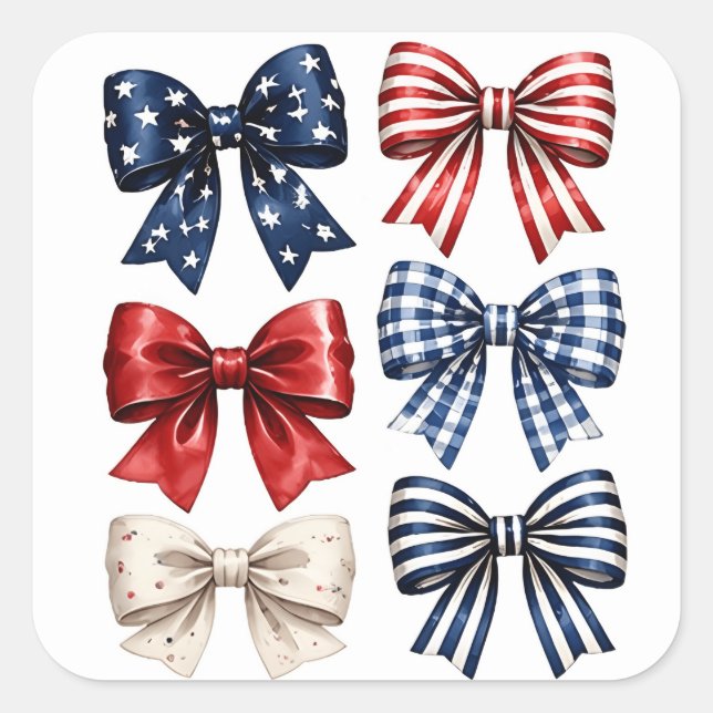 Patriotic flag coquette bows 4th of July  Square Sticker (Front)