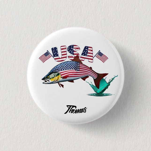 Patriotic Flag Covered Rainbow Trout  Button (Front)