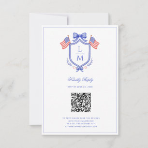 Patriotic Flag Crest Monogram Wedding QR RSVP Card
