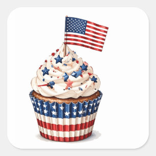 Patriotic flag cup cake muffin 4th of July Square Sticker