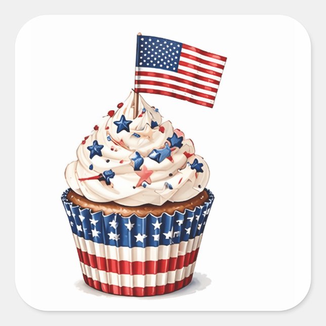 Patriotic flag cup cake muffin 4th of July  Square Sticker (Front)