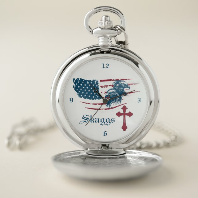 Patriotic - Flag, Eagles & Cross Pocket Watch (Inside)